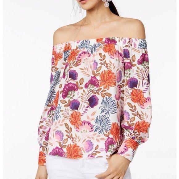 INC Petite printed off-the-shoulder Top - Picture 1 of 2